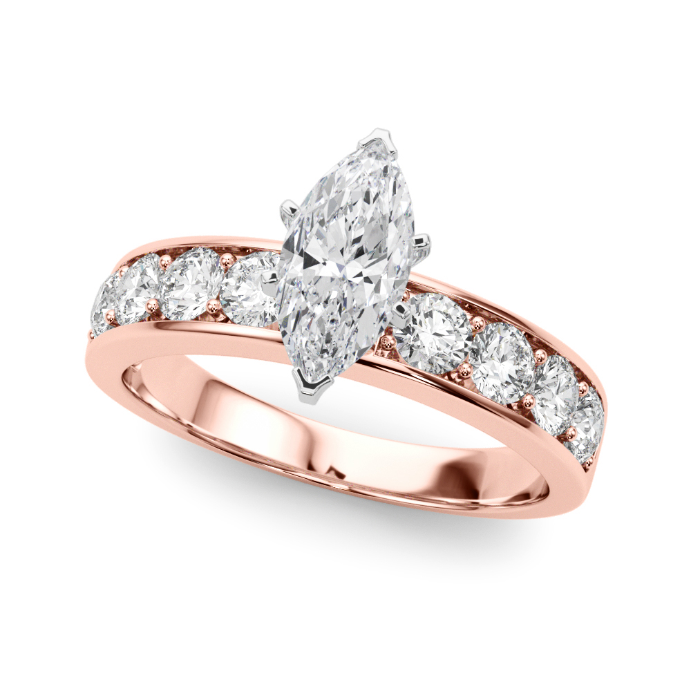 Zainab Natural Diamond Rose Gold 6 Prong Setting Side Stone Engagement Ring