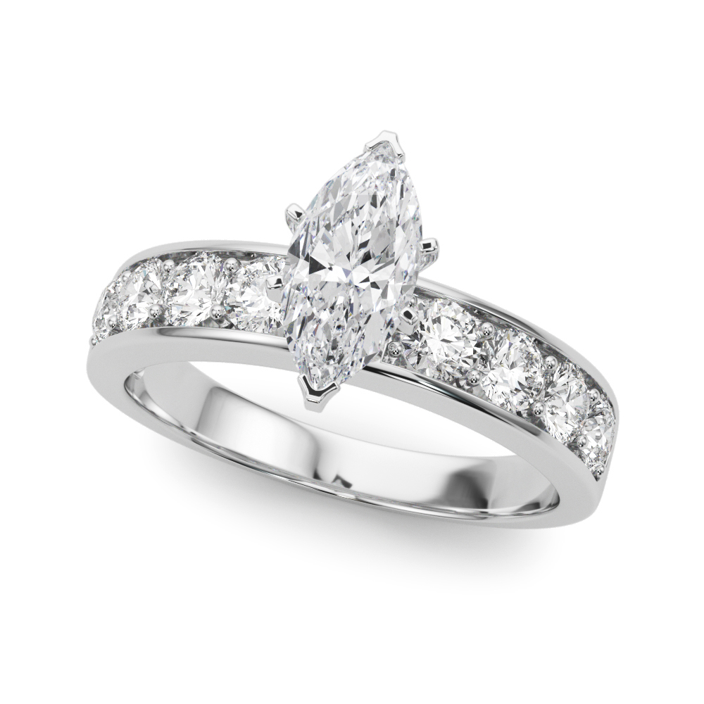 Zainab Natural Diamond Silver 6 Prong Setting Side Stone Engagement Ring