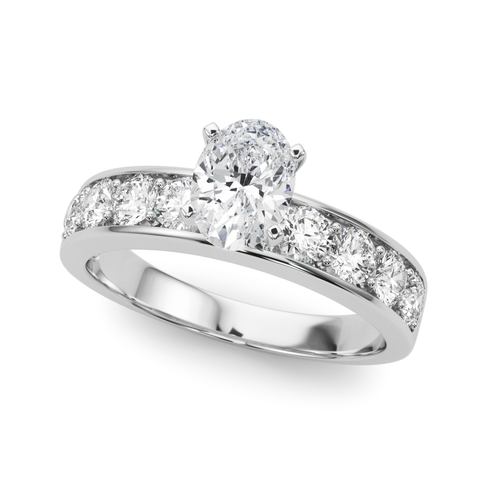 Zyon Natural Diamond Silver 4 Prong Setting Side Stone Engagement Ring