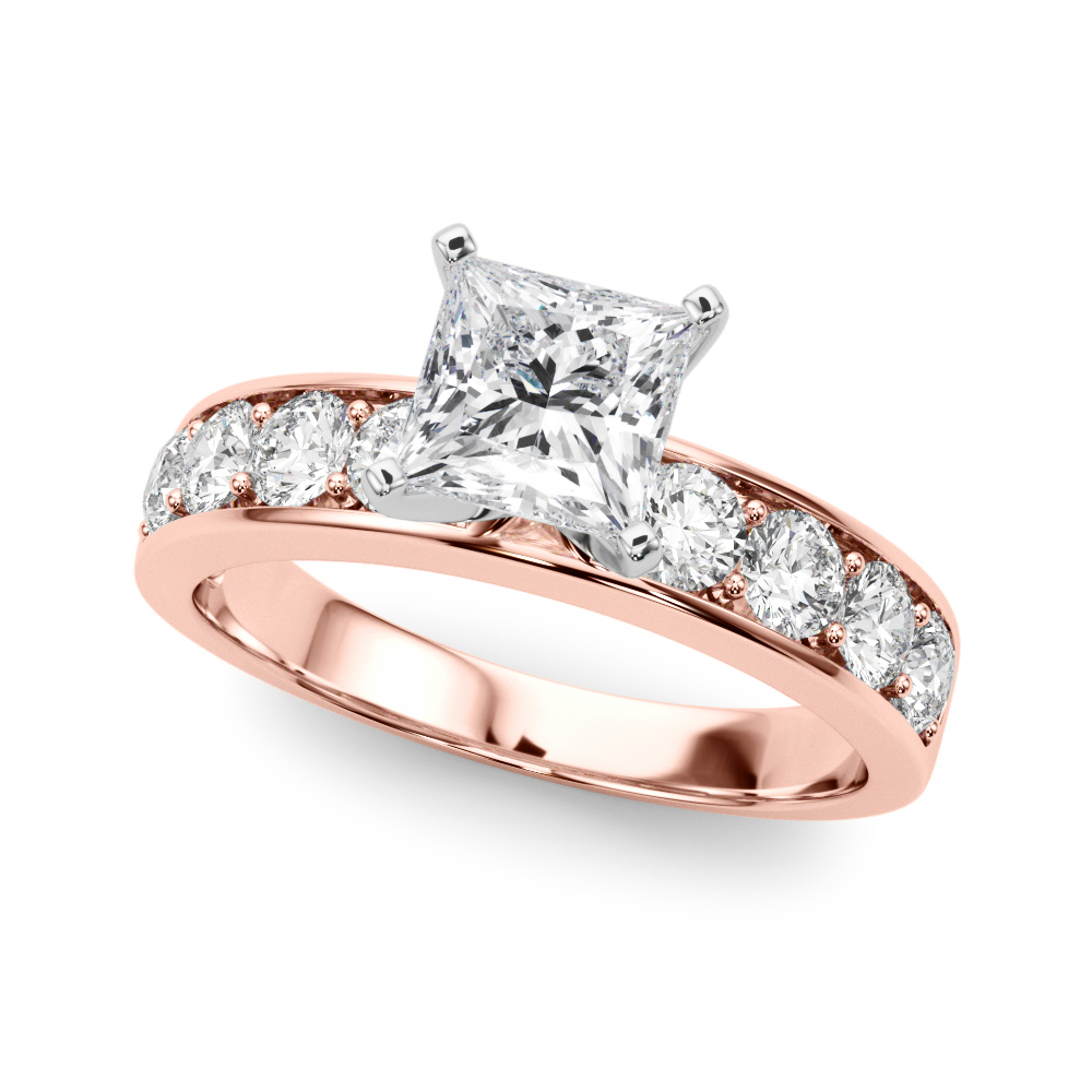 Zaniyah Natural Diamond Rose Gold 4 Prong Setting Side Stone Engagement Ring