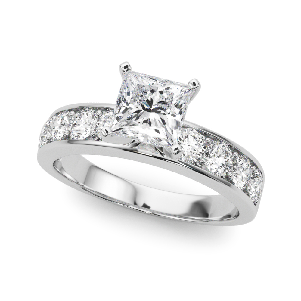 Zaniyah Natural Diamond Silver 4 Prong Setting Side Stone Engagement Ring