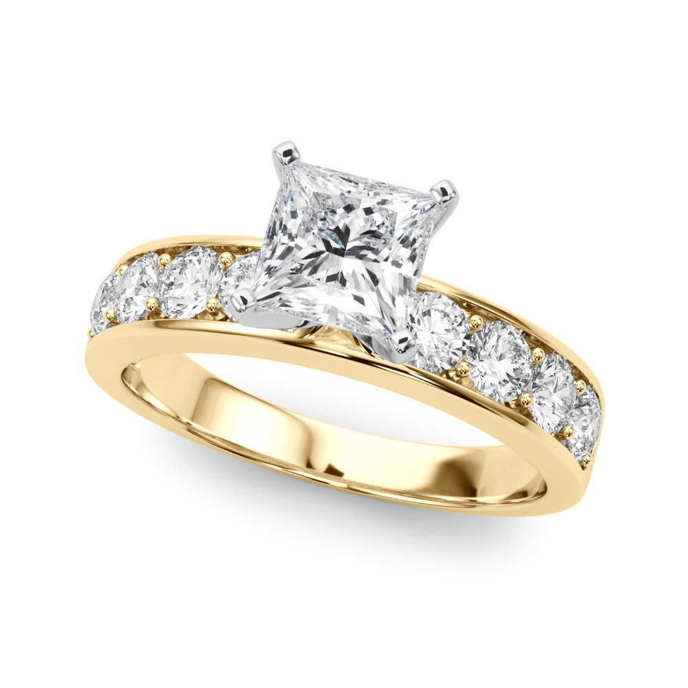 Zaniyah Natural Diamond Yellow Gold 4 Prong Setting Side Stone Engagement Ring