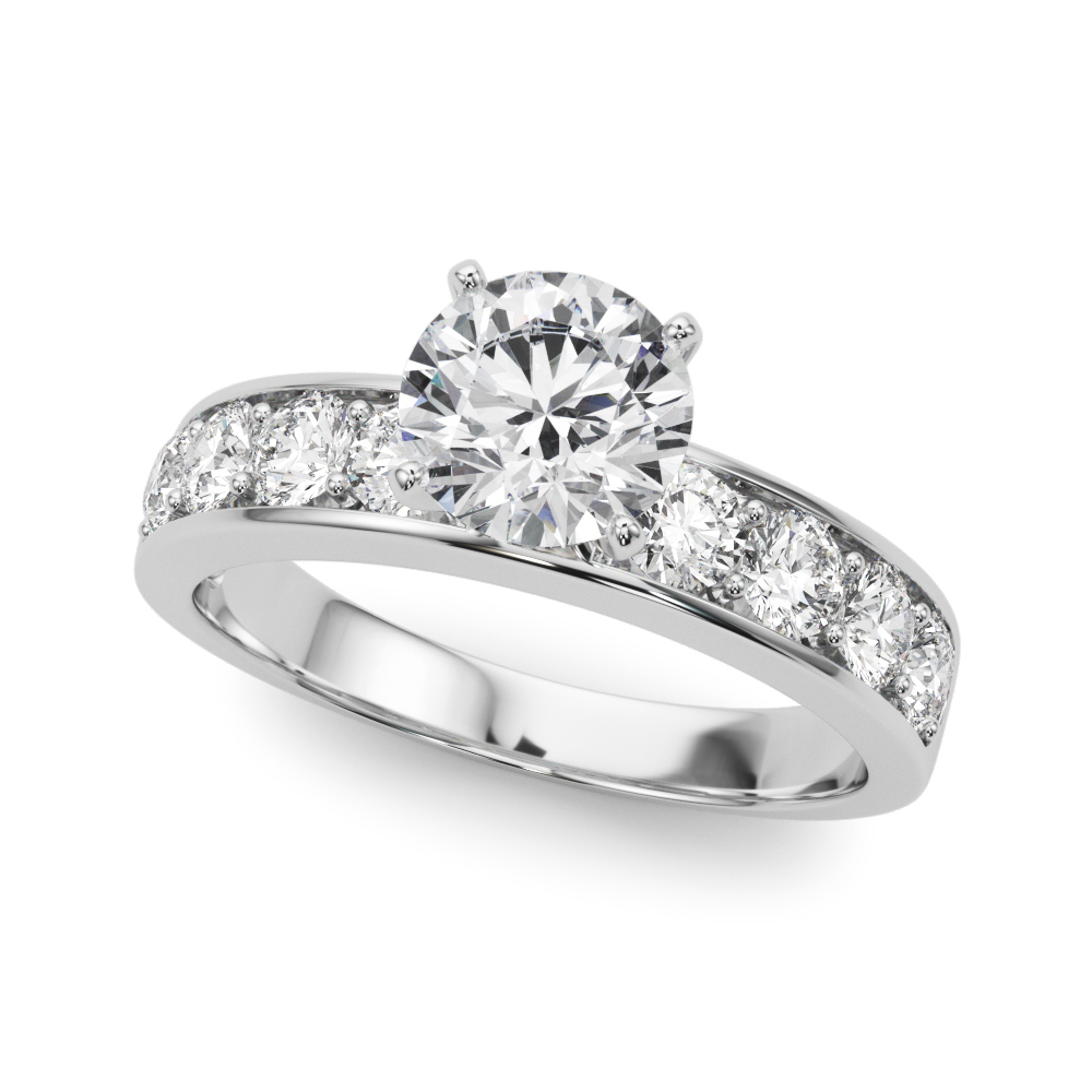 Zora Natural Diamond Silver 4 Prong Setting Side Stone Engagement Ring