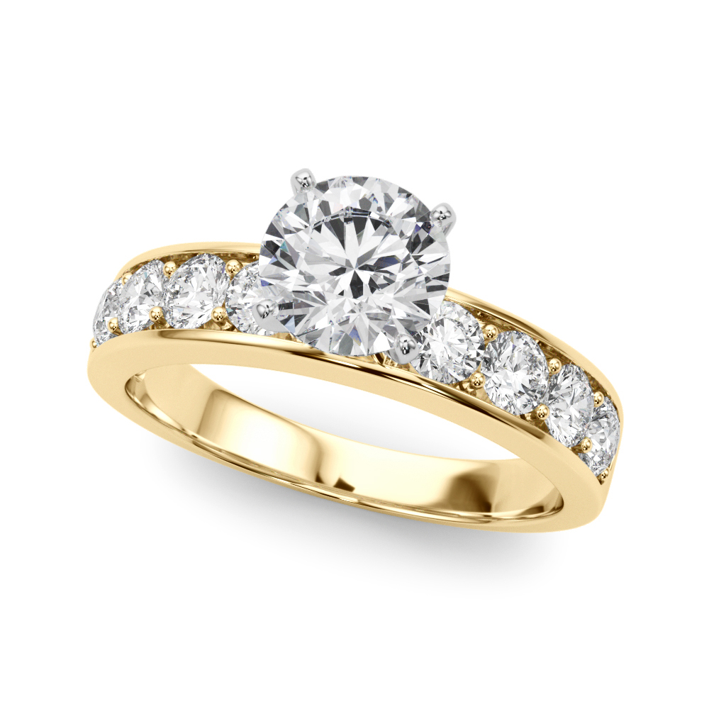 Zora Natural Diamond Yellow Gold 4 Prong Setting Side Stone Engagement Ring