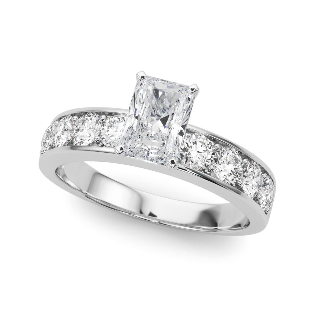 Zoie Natural Diamond Silver 4 Prong Setting Side Stone Engagement Ring