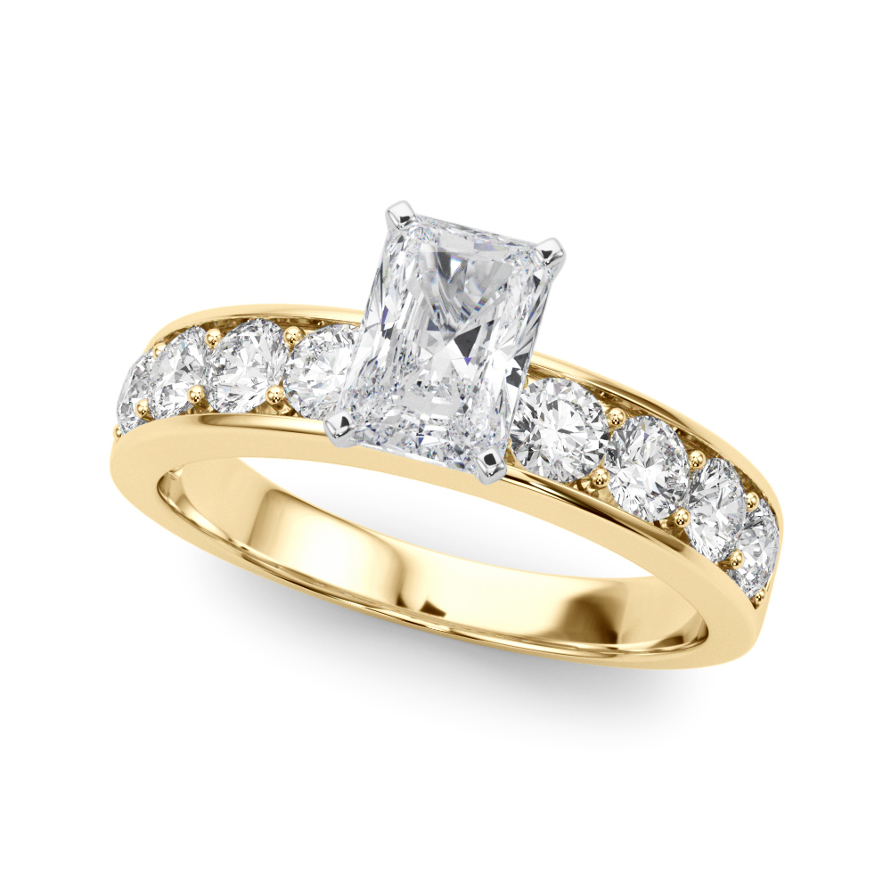 Zoie Natural Diamond Yellow Gold 4 Prong Setting Side Stone Engagement Ring