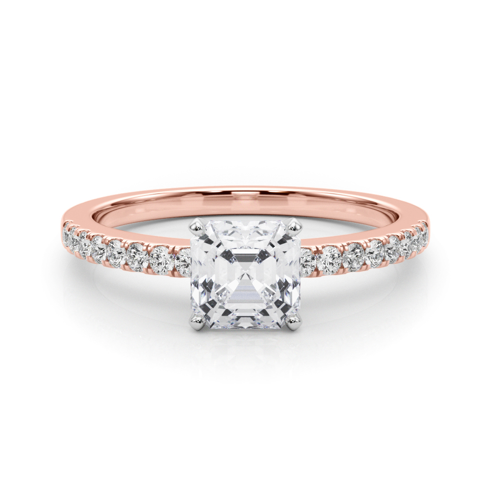 0.2 Ct Lab-Created Diamond Asscher Cut Creeda  Side Stone Engagement Rings in Silver 925