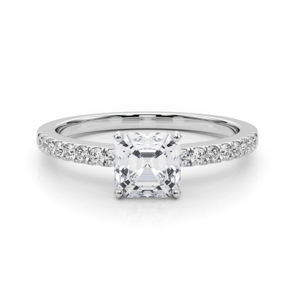 0.2 Ct Lab-Created Diamond Asscher Cut Creeda  Side Stone Engagement Rings in Silver 925