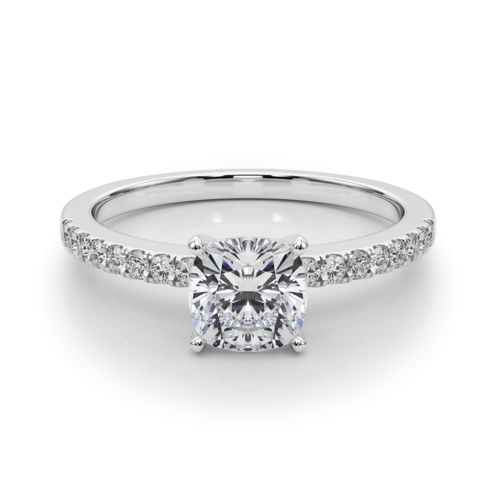0.2 Ct Lab-Created Creeda Cushion Cut Diamond  Side Stone Engagement Rings in Silver 925