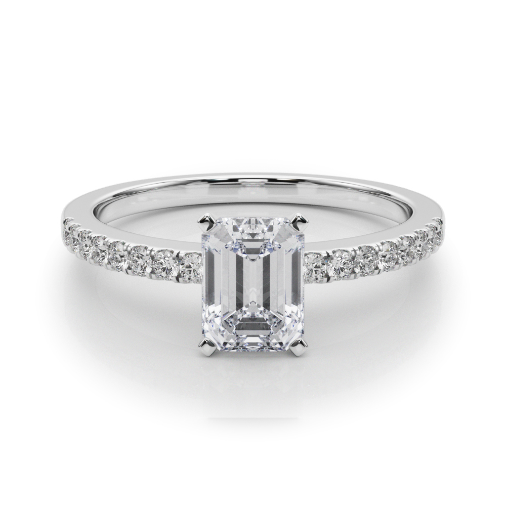 0.2 Ct Lab-Created Diamond Emerald Cut Creeda  Side Stone Engagement Rings in Silver 925