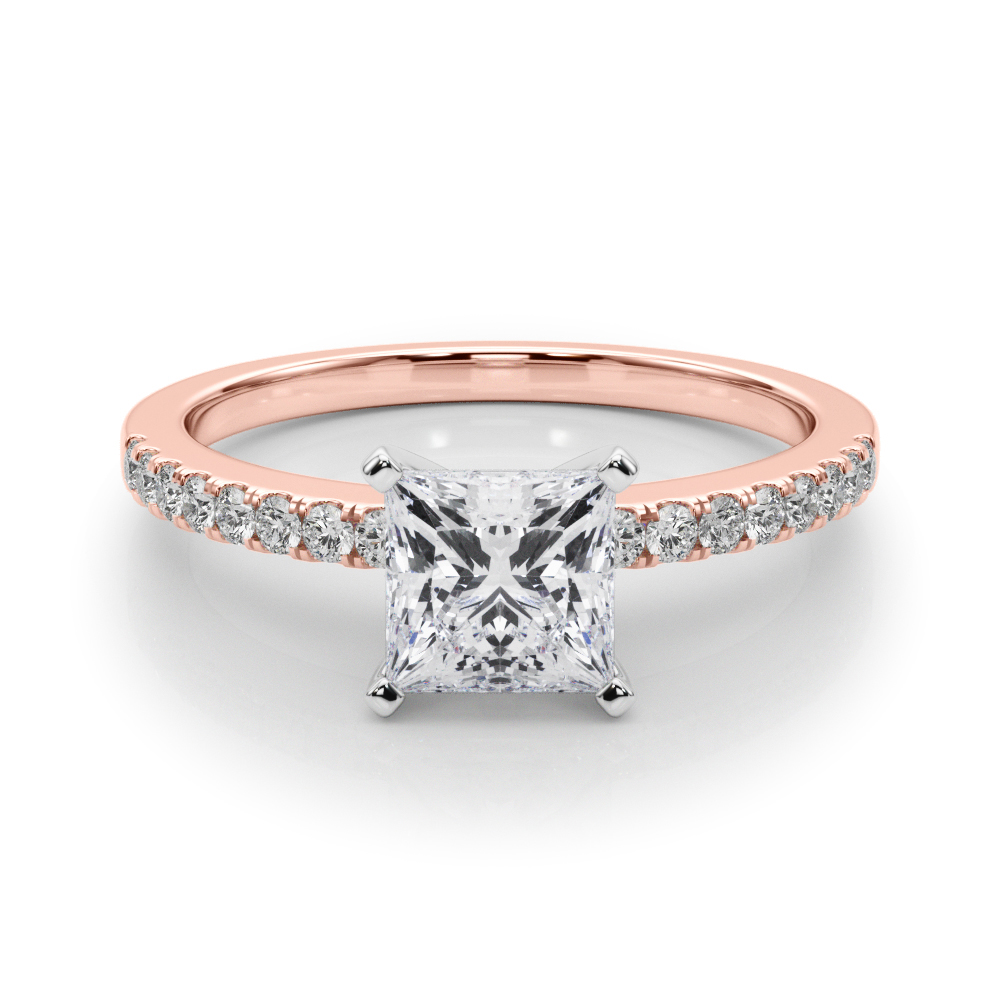 0.2 Ct Lab-Created Diamond Princess Cut Creeda  Side Stone Engagement Rings in Silver 925