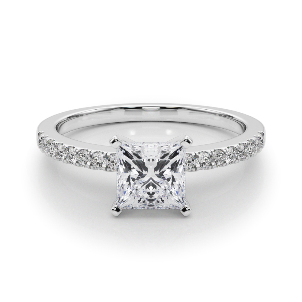 0.2 Ct Lab-Created Creeda Princess Cut Diamond  Side Stone Engagement Rings in Silver 925
