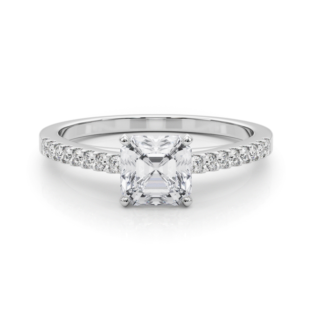 0.2 Ct Lab-Created Diamond Asscher Cut Rinsy  Side Stone Engagement Rings in Silver 925