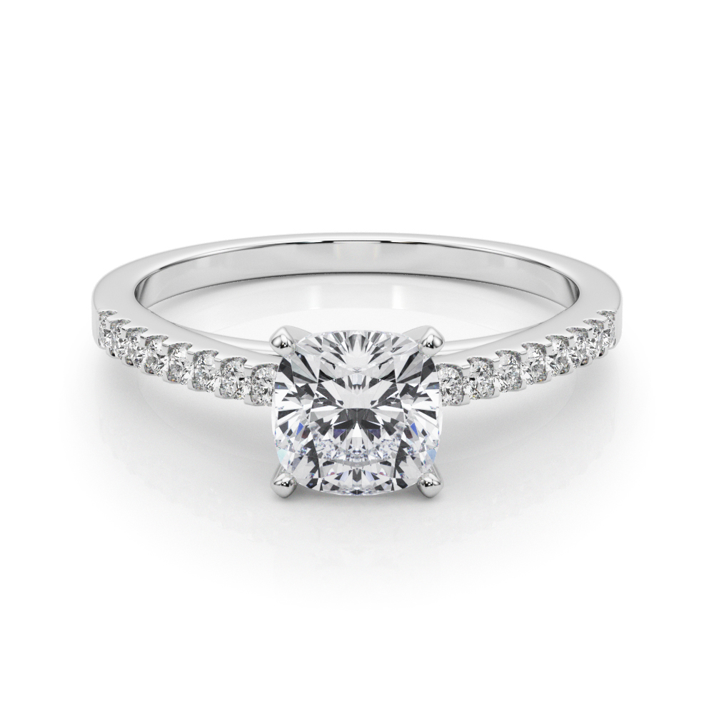 0.2 Ct Lab-Created Rinsy Cushion Cut Diamond  Side Stone Engagement Rings in Silver 925
