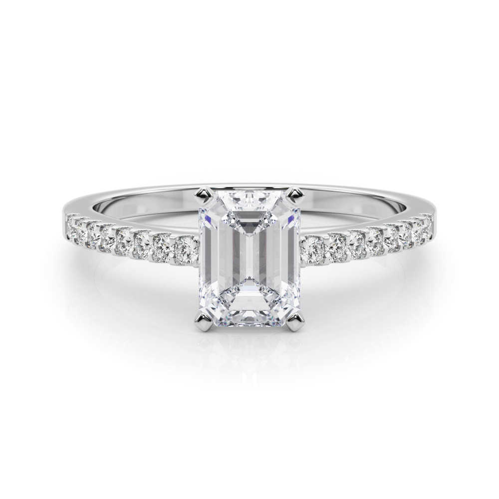 0.2 Ct Lab-Created Rinsy Emerald Cut Diamond  Side Stone Engagement Rings in Silver 925