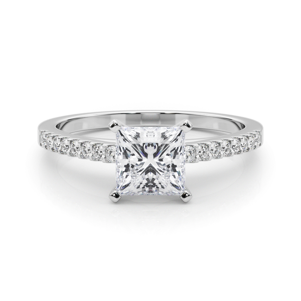 0.2 Ct Lab-Created Rinsy Princess Cut Diamond  Side Stone Engagement Rings in Silver 925