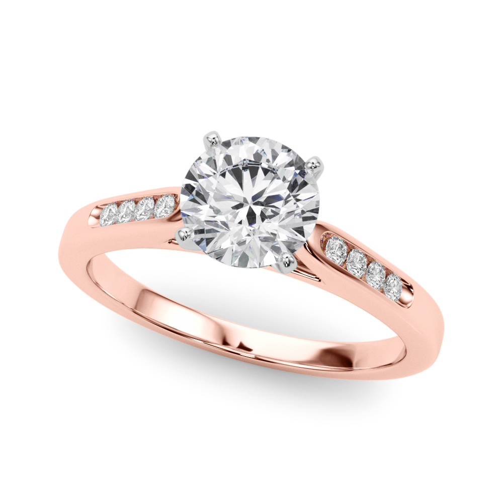 Zander Natural Diamond Rose Gold 4 Prong Setting Side Stone Engagement Ring