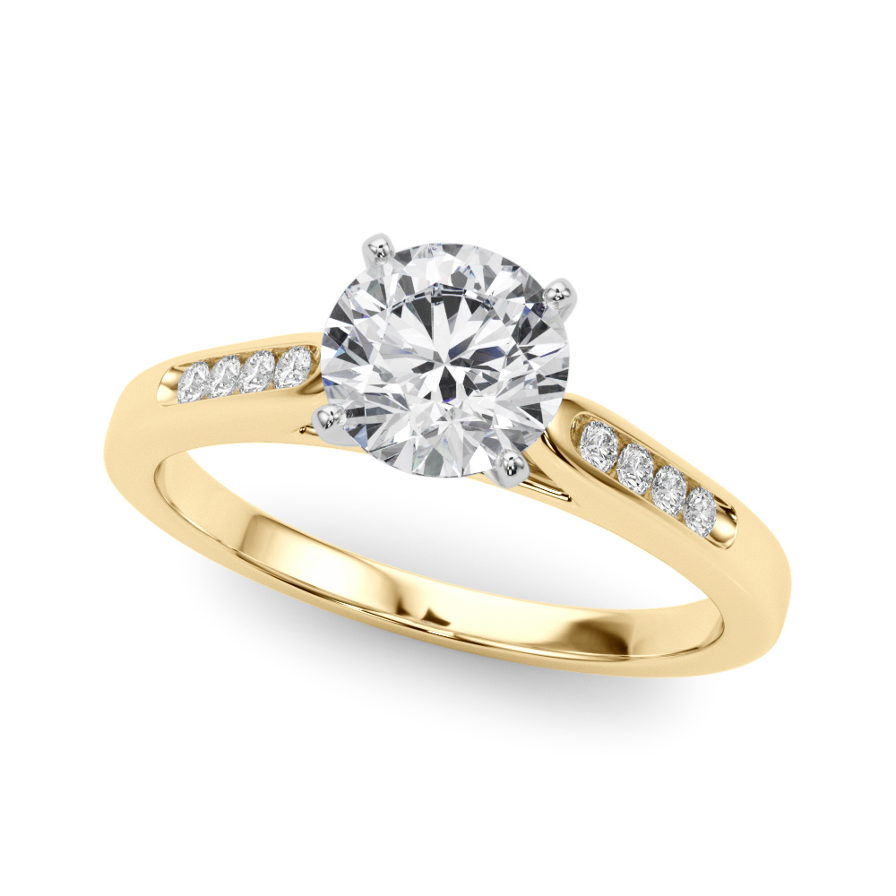 Zander Natural Diamond Yellow Gold 4 Prong Setting Side Stone Engagement Ring
