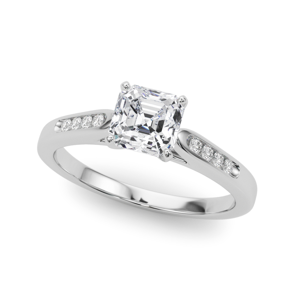 0.1 Ct Natural Diamond Asscher Cut Zaid  Side Stone Engagement Rings in Silver 925