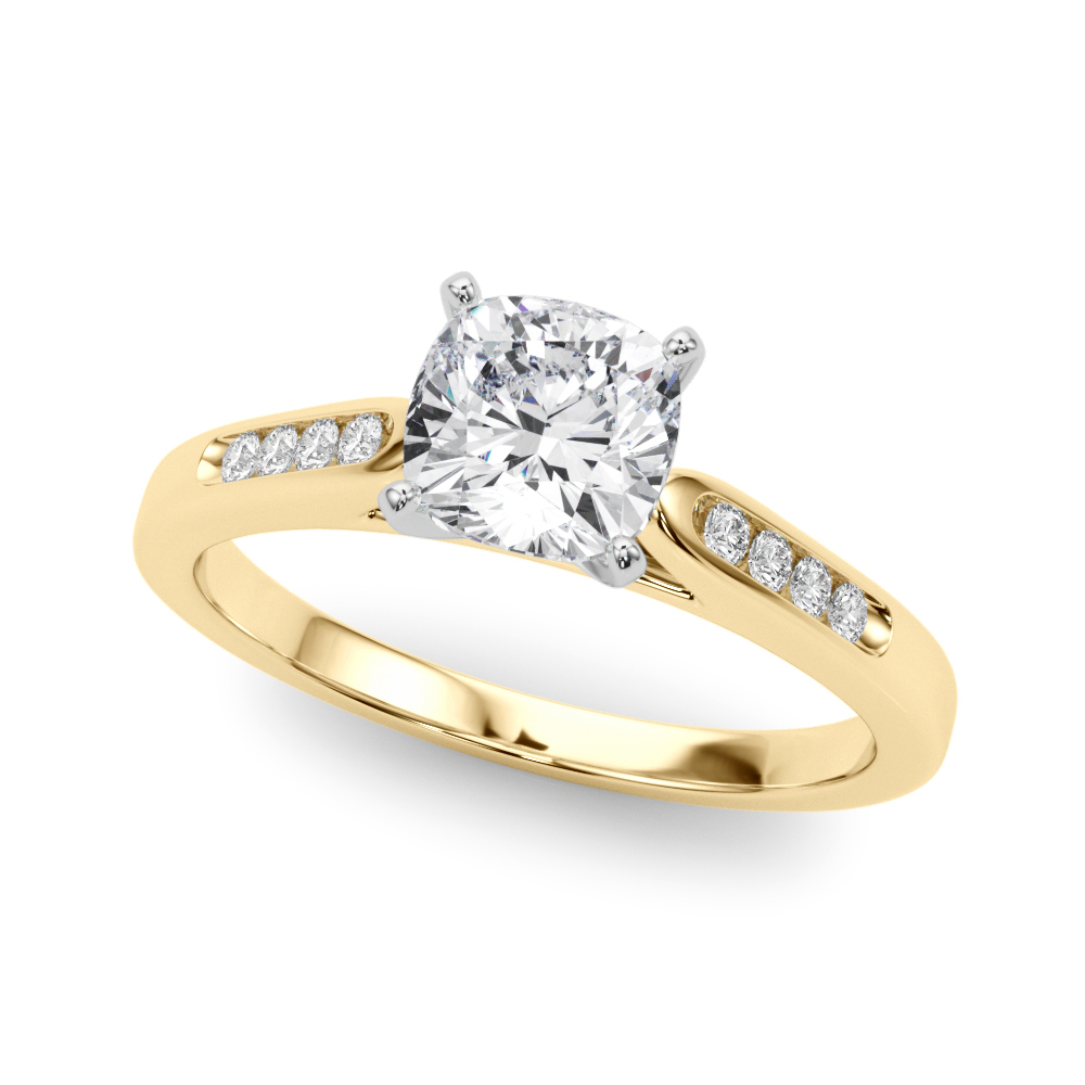 Zain Natural Diamond Yellow Gold 4 Prong Setting Side Stone Engagement Ring