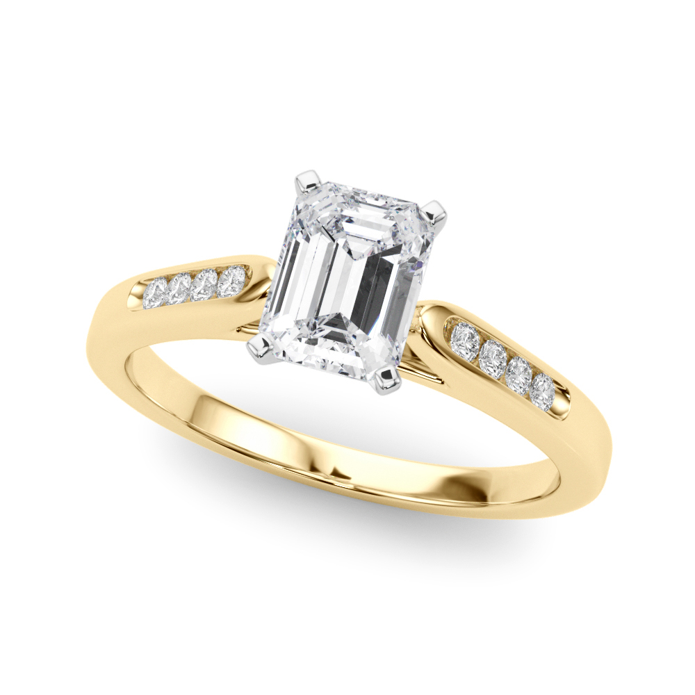Zaiden Natural Diamond Yellow Gold 4 Prong Setting Side Stone Engagement Ring