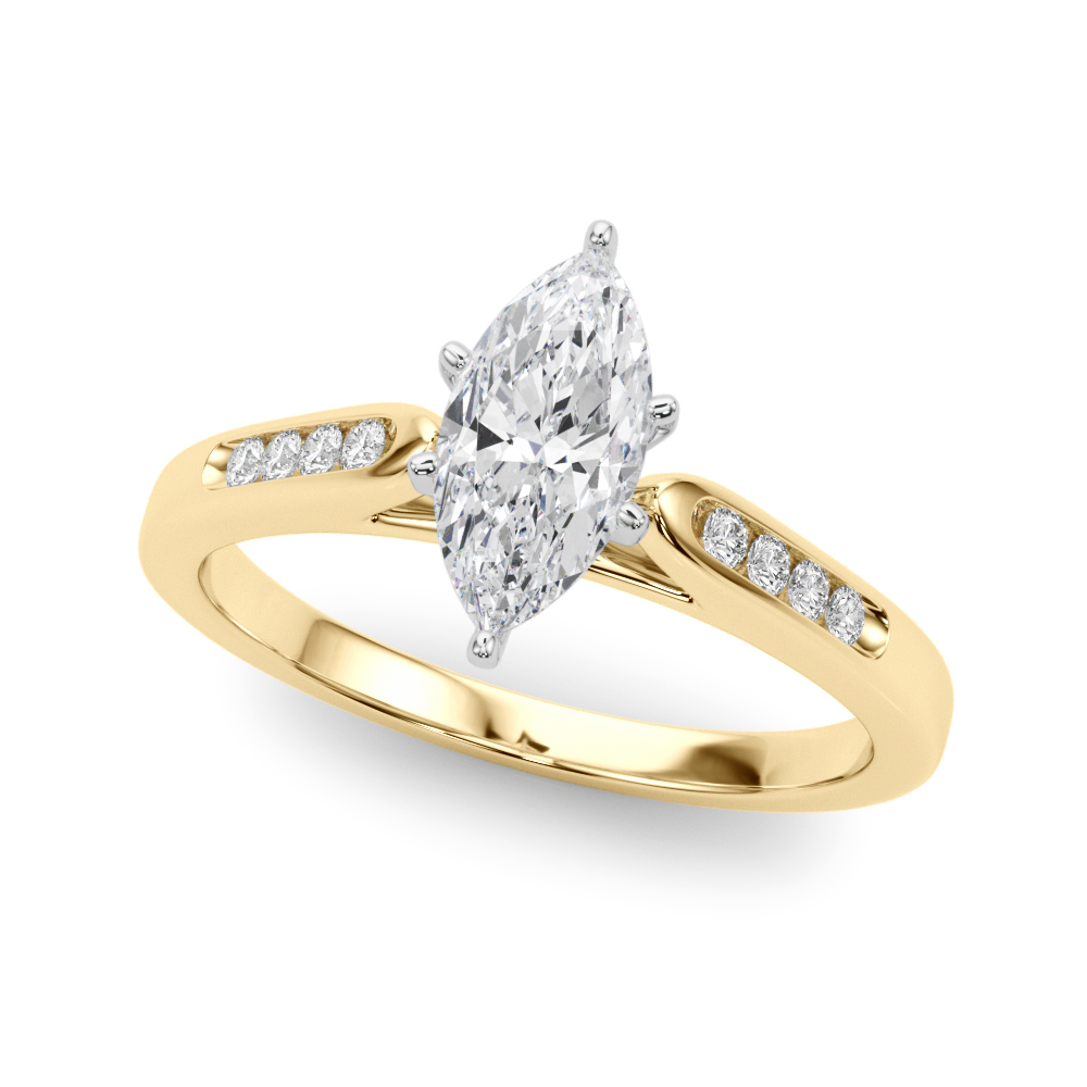 Zelda Natural Diamond Yellow Gold 4 Prong Setting Side Stone Engagement Ring