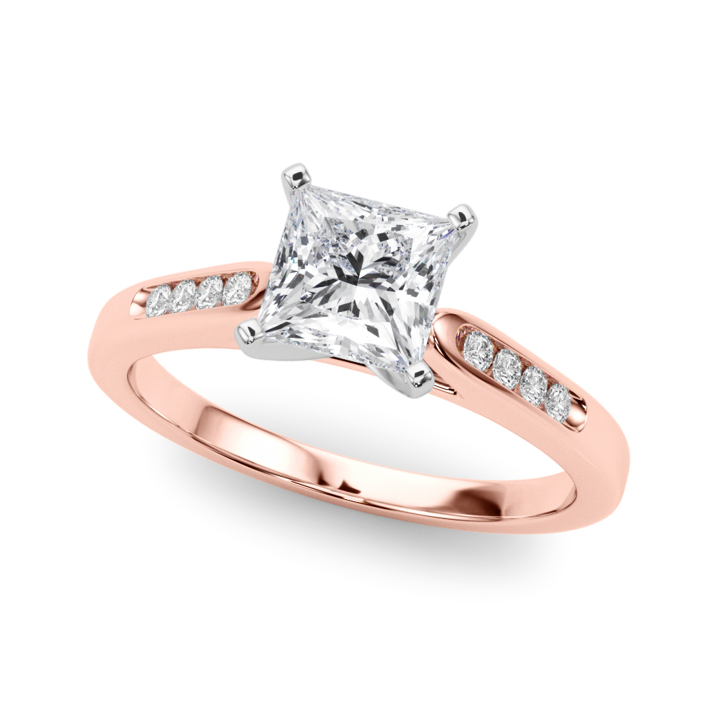 Zyaire Natural Diamond Rose Gold 4 Prong Setting Side Stone Engagement Ring