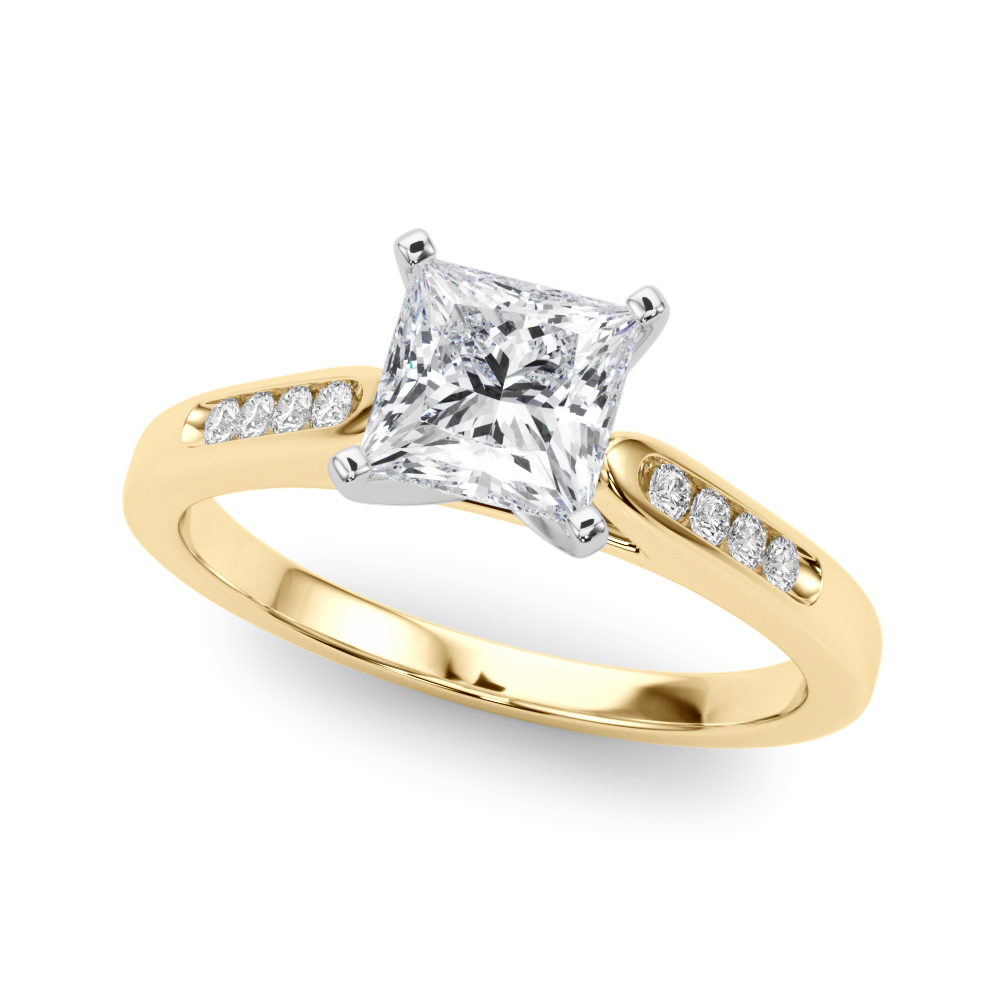 Zyaire Natural Diamond Yellow Gold 4 Prong Setting Side Stone Engagement Ring