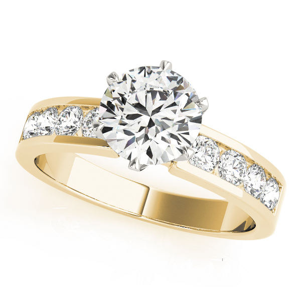 Zayden Natural Diamond Yellow Gold 6 Prong Setting Side Stone Engagement Ring