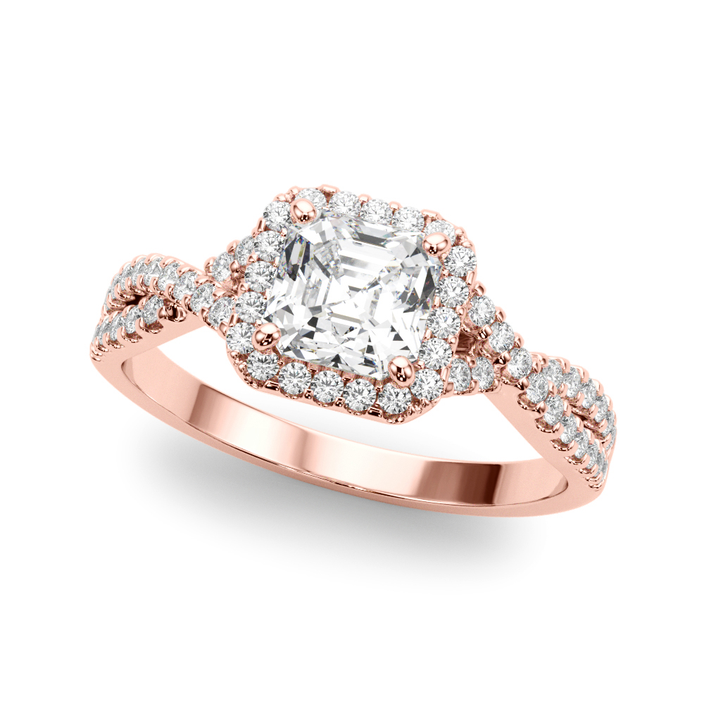 Zaryan Natural Rose Gold 4 Prong Setting Side Stone Diamond Ring