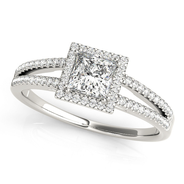 0.7 Ct Lab-Created Princess Cut Louella Halo Engagement Diamond Rings in Silver 925