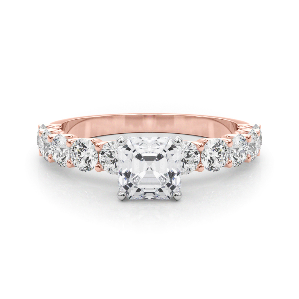 0.2 Ct Lab Grown Diamond Asscher Cut Treeza  Side Stone Engagement Rings in Silver 925