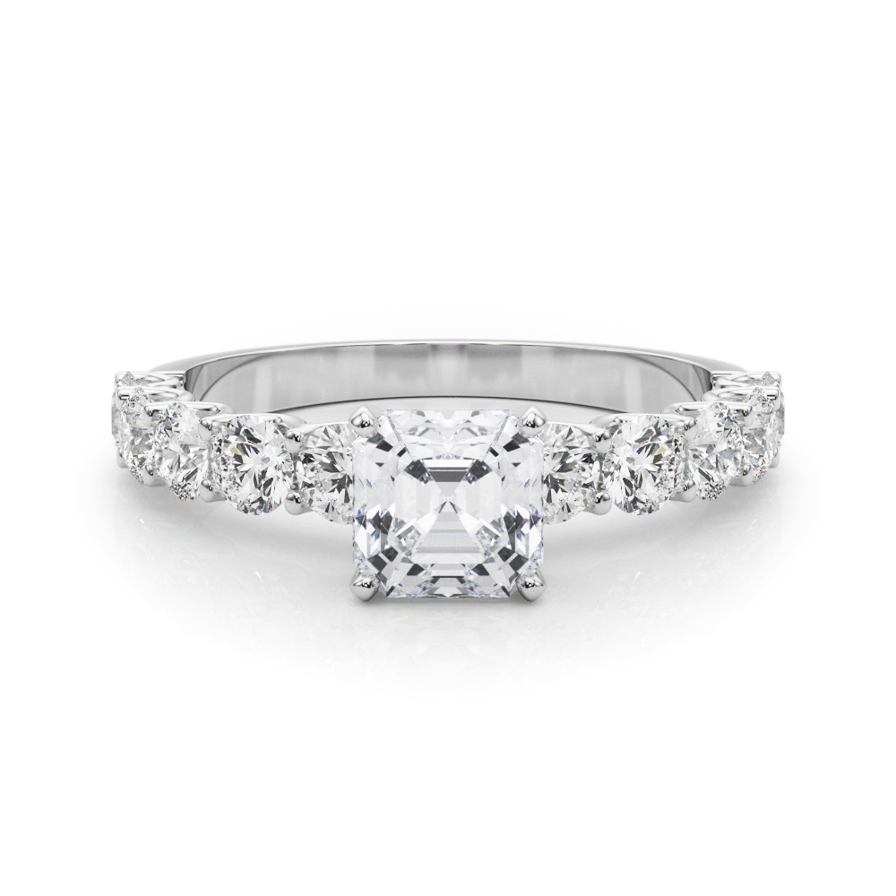 0.2 Ct Lab-Created Diamond Asscher Cut Treeza  Side Stone Engagement Rings in Silver 925