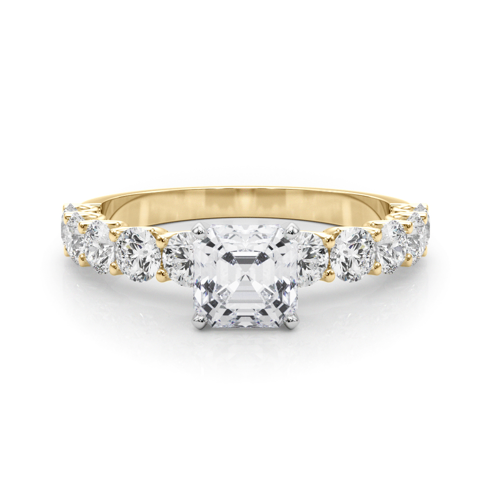 0.2 Ct Lab-Created Diamond Asscher Cut Treeza  Side Stone Engagement Rings in Silver 925