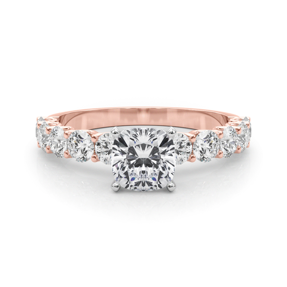 Treeza Lab Grown Diamond Rose Gold 4 Prong Side Stone Engagement Ring
