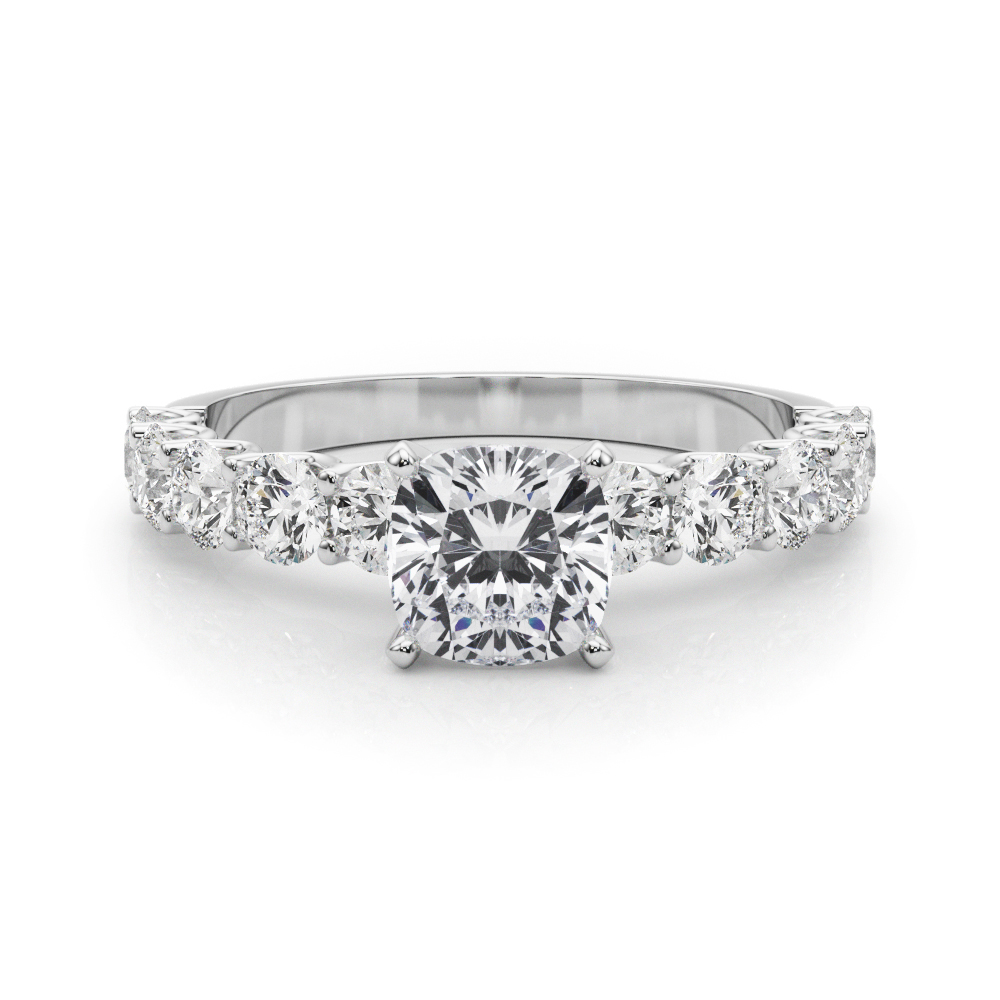 0.2 Ct Lab-Created Diamond Cushion Cut Treeza  Side Stone Engagement Rings in Silver 925