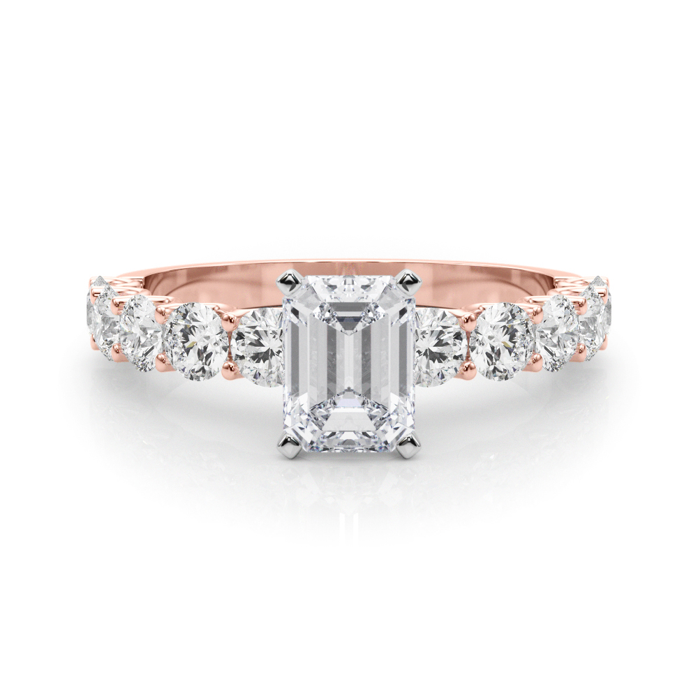 0.2 Ct Lab Grown Diamond Emerald Cut Treeza  Side Stone Engagement Rings in Silver 925