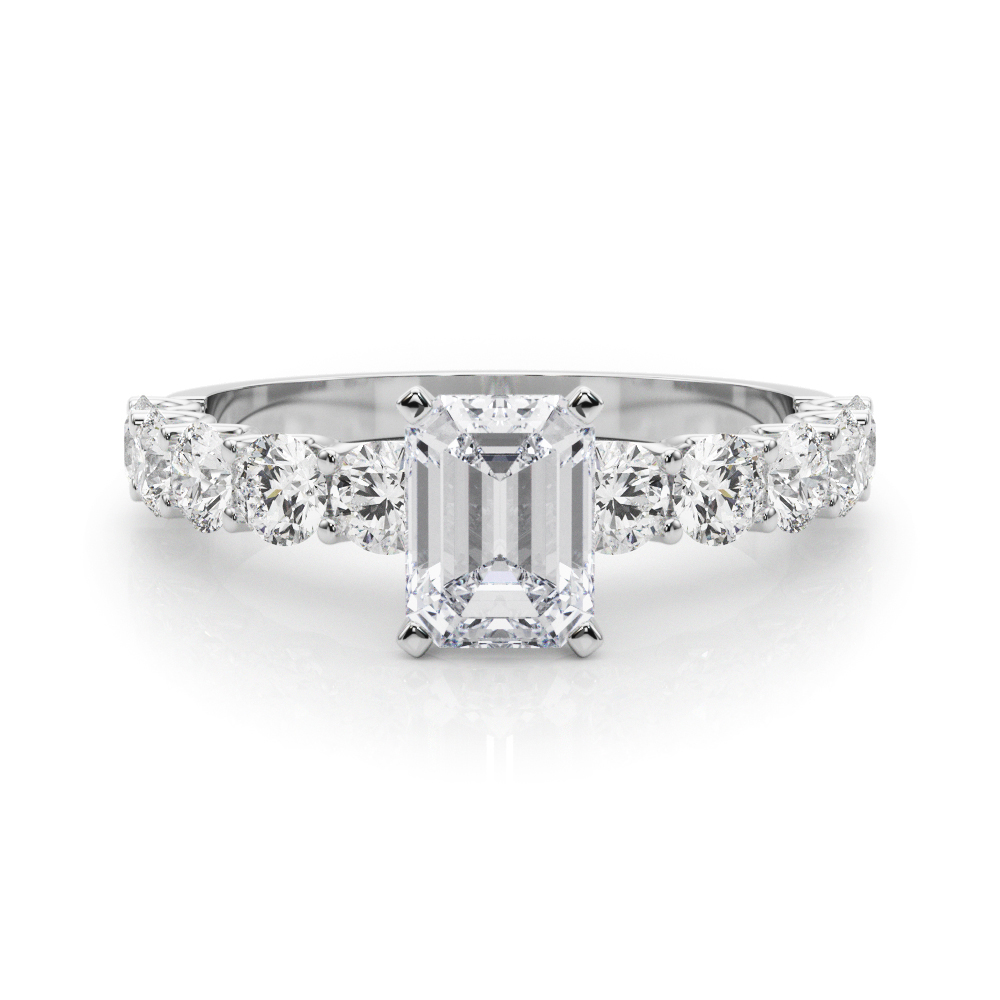 0.2 Ct Lab-Created Diamond Emerald Cut Treeza  Side Stone Engagement Rings in Silver 925