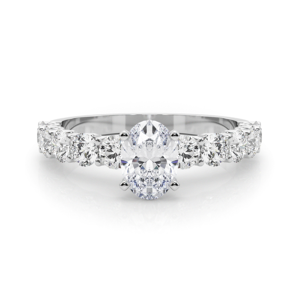 0.2 Ct Natural Diamond Oval Cut Treeza  Side Stone Engagement Rings in Silver 925