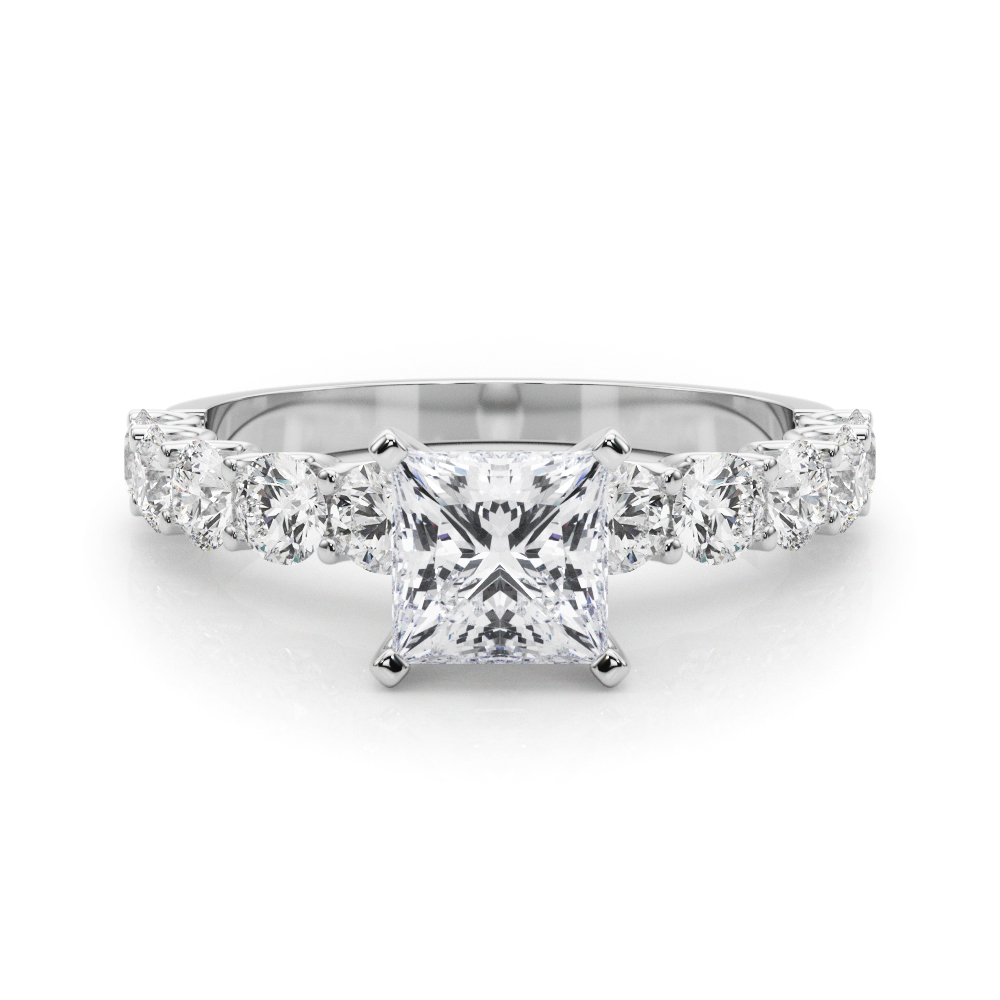 0.2 Ct Lab-Created Diamond Princess Cut Treeza  Side Stone Engagement Rings in Silver 925