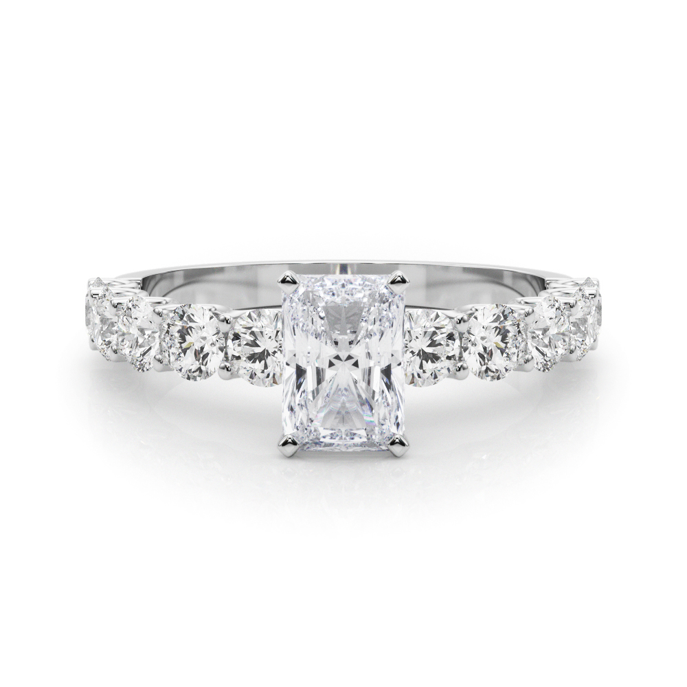 0.2 Ct Natural Diamond Radiant Cut Treeza  Side Stone Engagement Rings in Silver 925