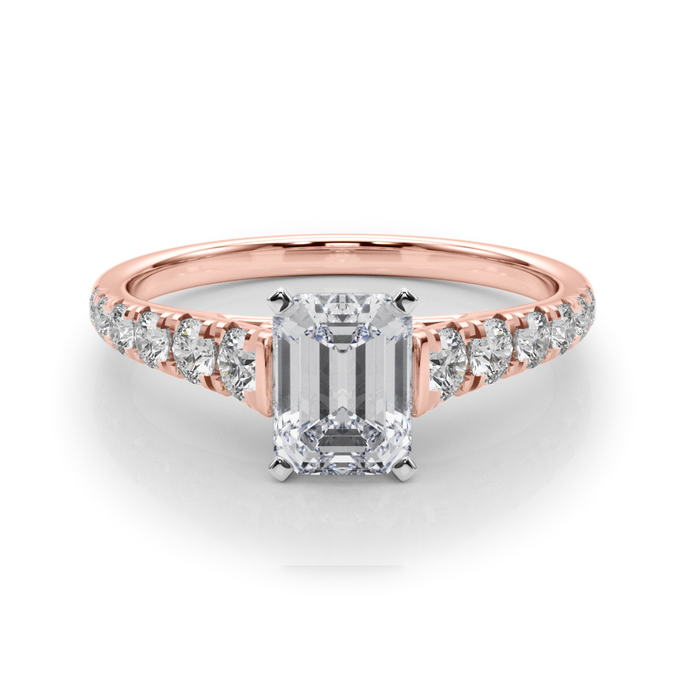 0.2 Ct Lab-Created Diamond Emerald Cut Alfreda  Halo Engagement Rings in Silver 925