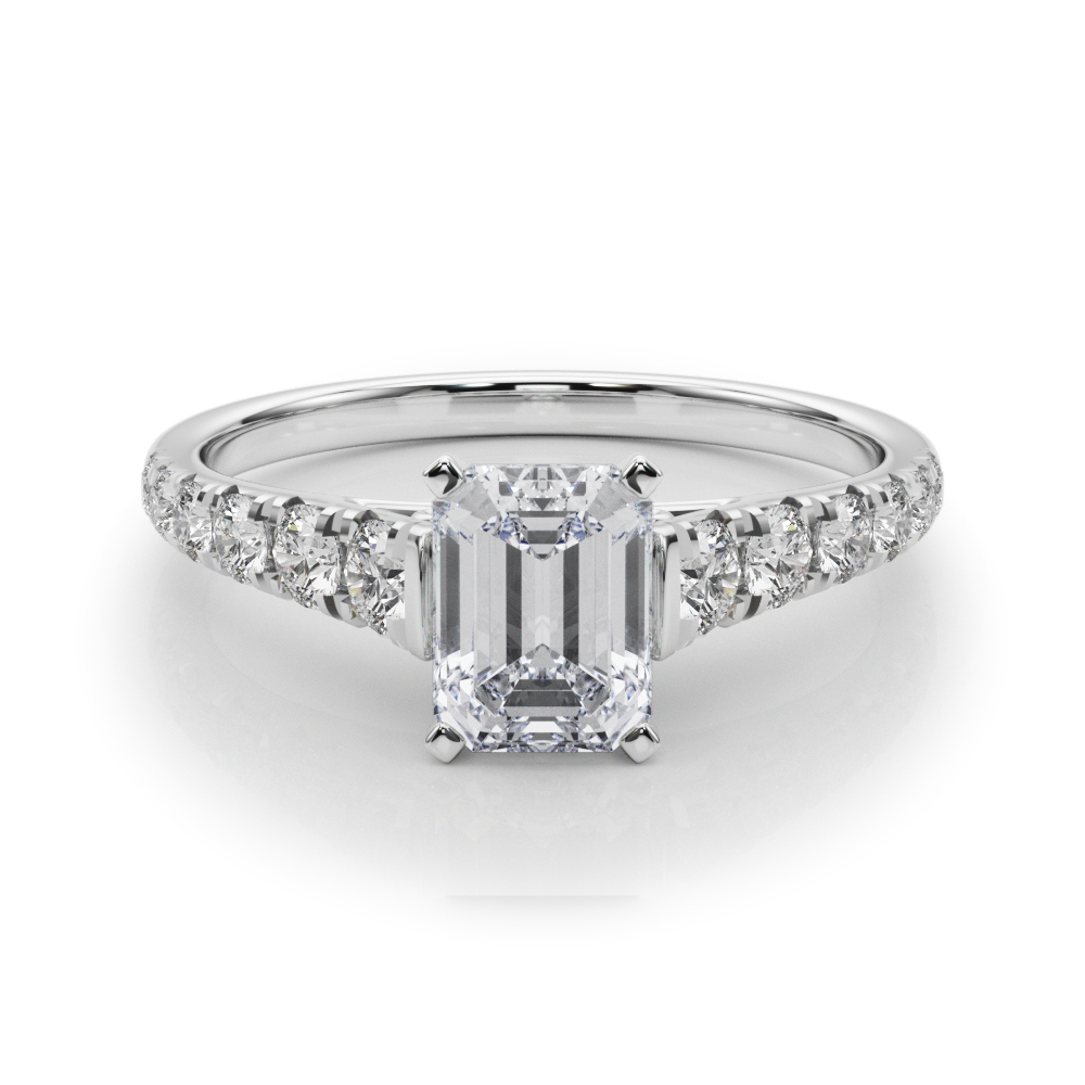 0.2 Ct Lab-Created Diamond Emerald Cut Alfreda  Halo Engagement Rings in Silver 925