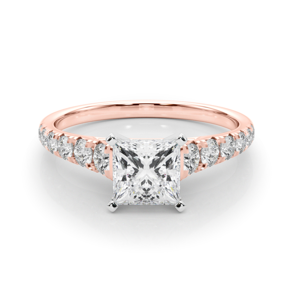 0.2 Ct Lab Grown Diamond Princess Cut Alfreda  Side Stone Engagement Rings in Silver 925