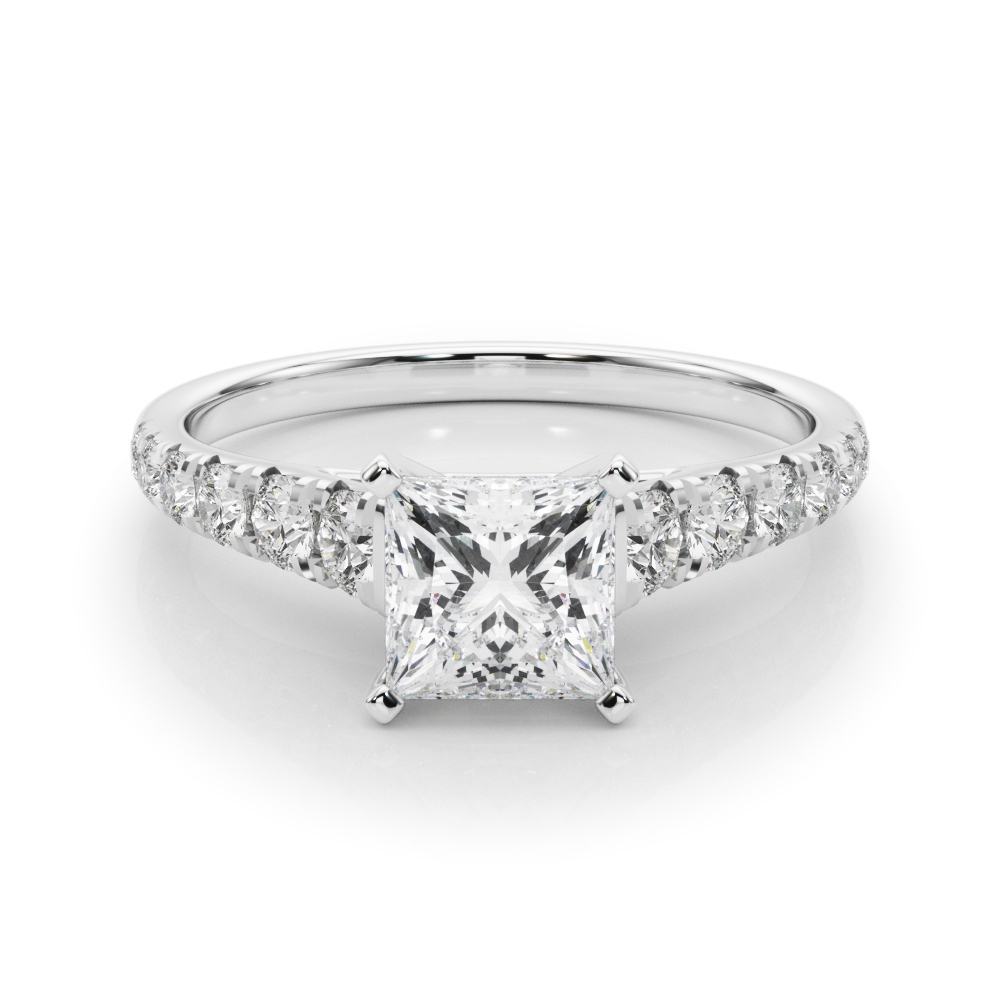 0.2 Ct Lab-Created Diamond Princess Cut Alfreda  Halo Engagement Rings in Silver 925