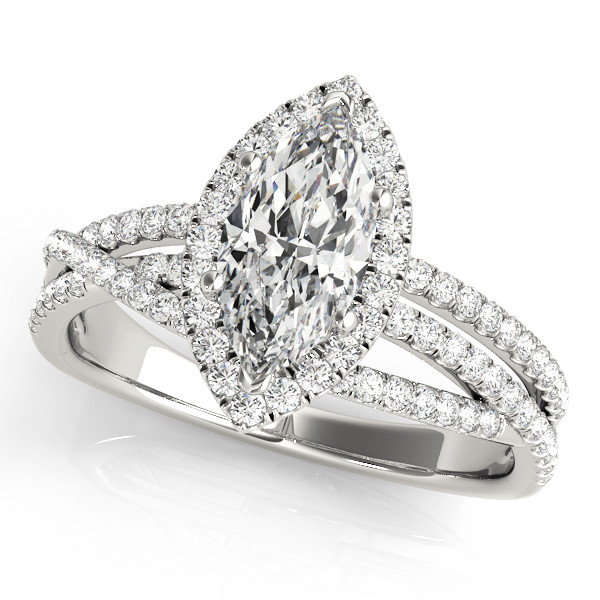 0.2 Ct Natural Marquise Cut Karter Halo Diamond Rings in Silver 925