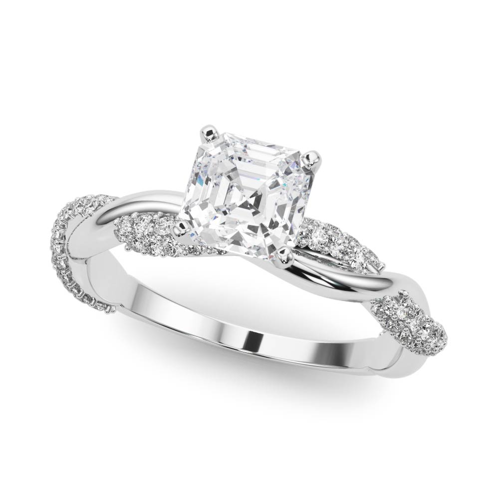 0.1 Ct Natural Diamond Asscher Cut Zophia  Side Stone Engagement Rings in Silver 925