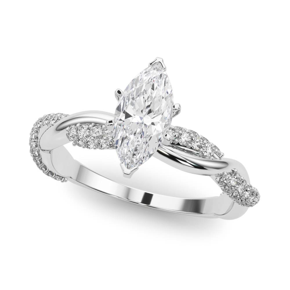 0.1 Ct Natural Diamond Marquise Cut Zaeden  Side Stone Engagement Rings in Silver 925