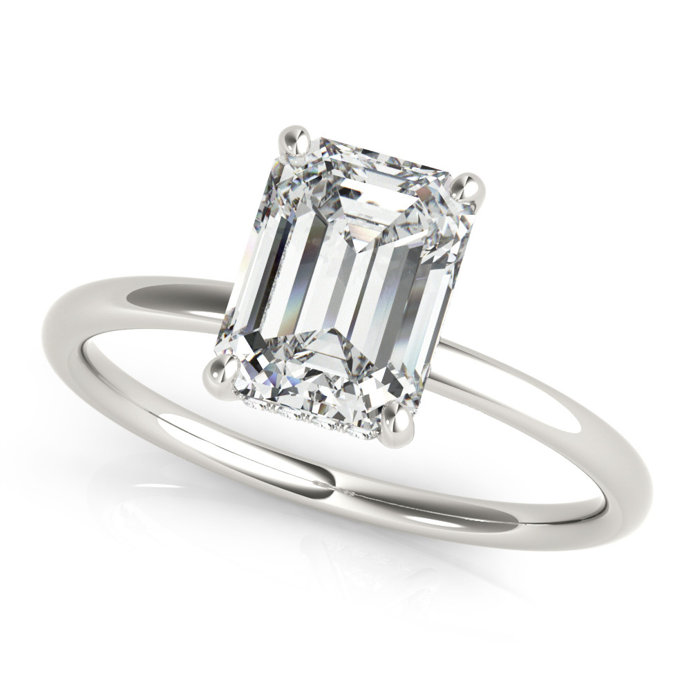 0.2 Ct Natural Emerald Cut Kaitlyn Halo Diamond Rings in Silver 925