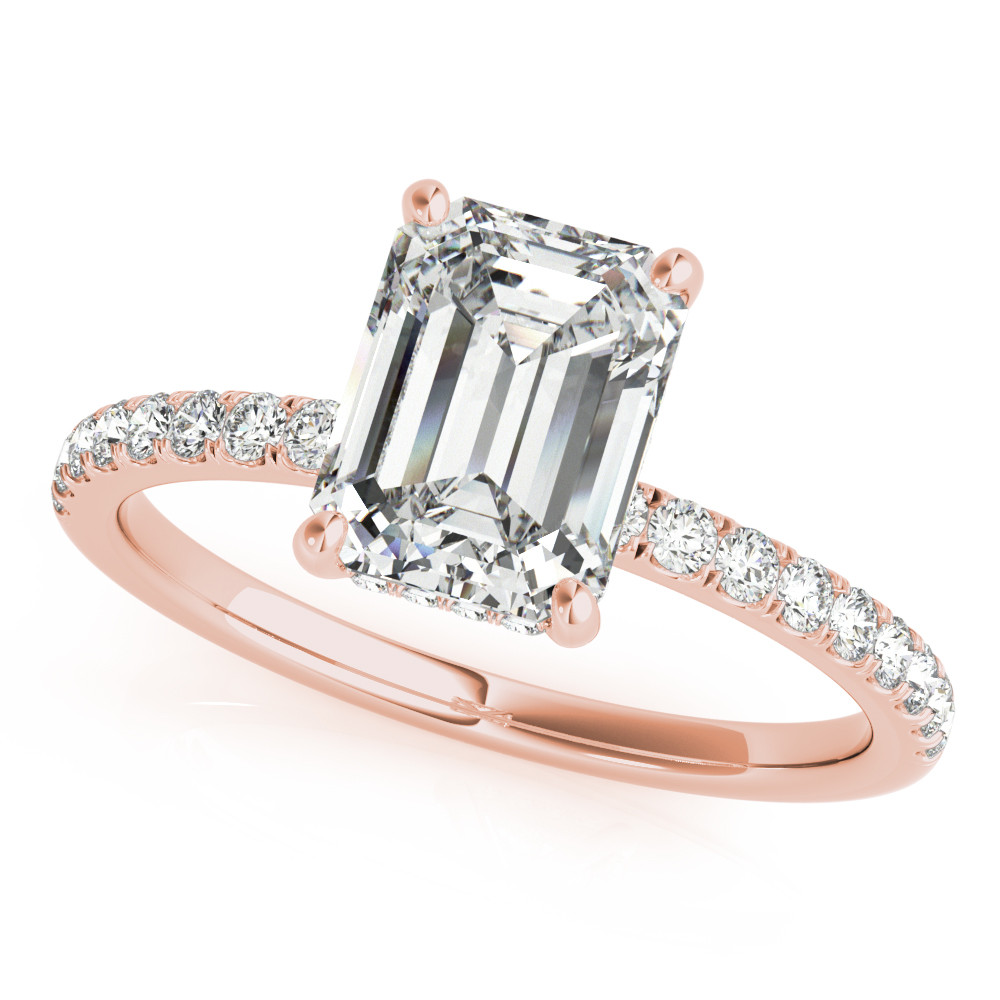 0.2 Ct Natural Emerald Cut Leyla Halo Diamond Rings in Silver 925